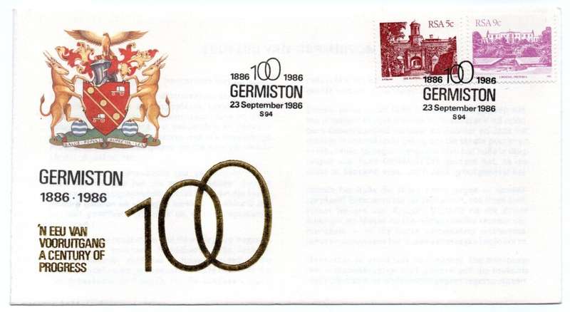 1986 RSA Germiston A Century of Progress Commemorative Cover