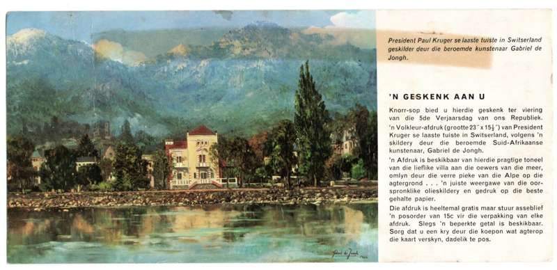 1966 RSA Knorr-sop Postcard President Paul Kruger Switzerland Home