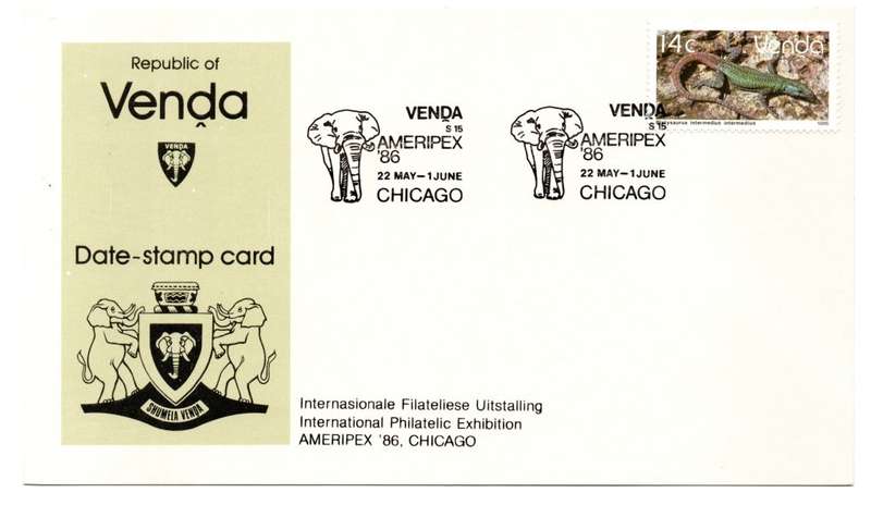 1986 Venda AMERIPEX `86 Date-Stamp Card