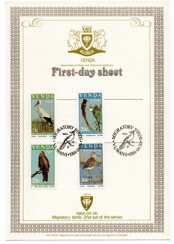1984 Venda Migratory birds - 2nd set of the series First-Day Sheet 1.19.14