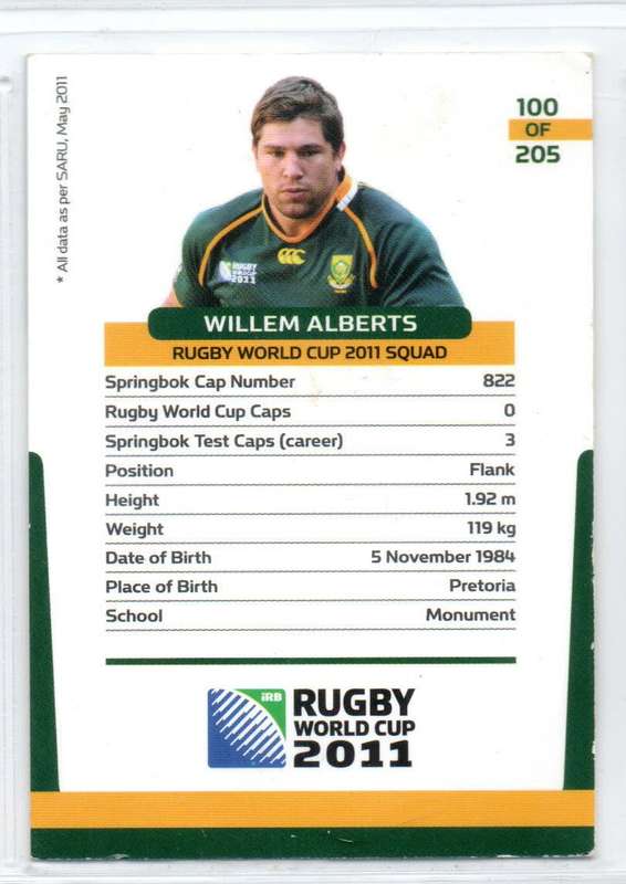 Rugby World Cup 2011 - Card 100/205 - Willem Alberts
