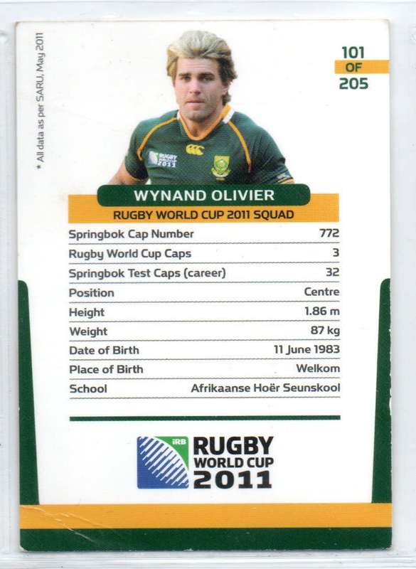 Rugby World Cup 2011 - Card 101/205 - Wynand Olivier