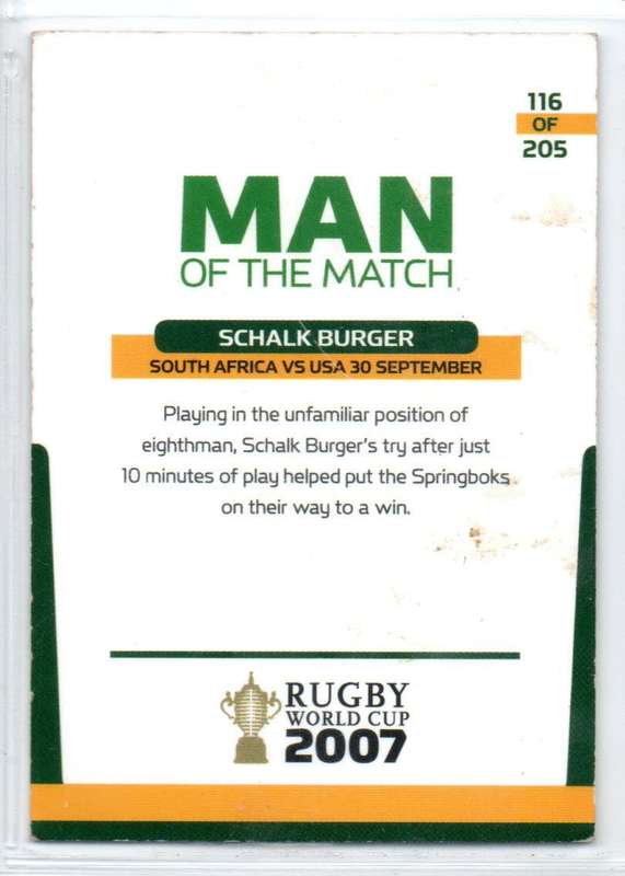 Rugby World Cup 2011 - Card 116/205 - Schalk Burger