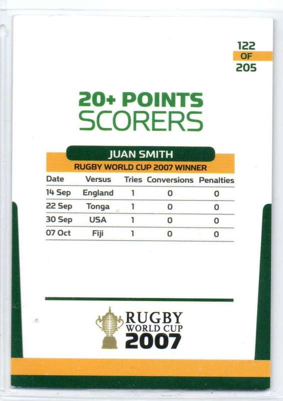 Rugby World Cup 2011 - Card 122/205 - Juan Smith