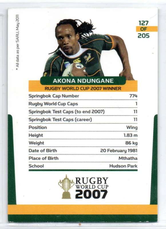 Rugby World Cup 2011 - Card 127/205 - Akona Ndungane