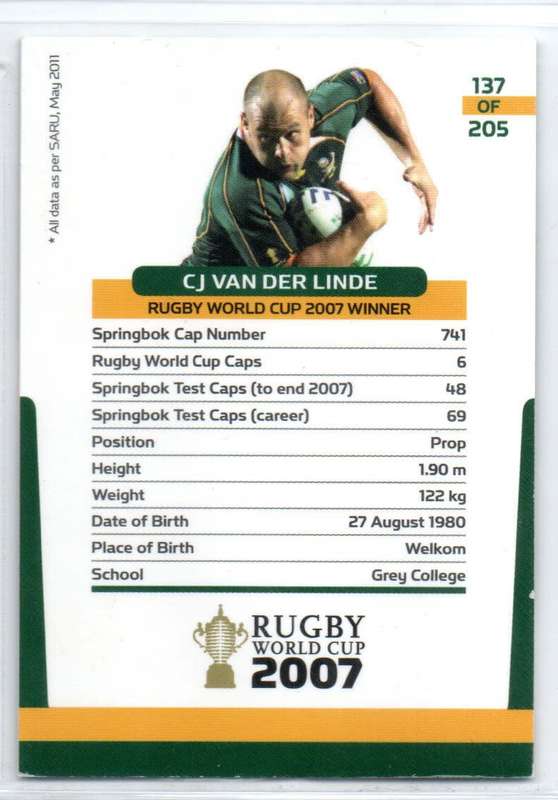 Rugby World Cup 2011 - Card 137/205 - CJ van der Linde