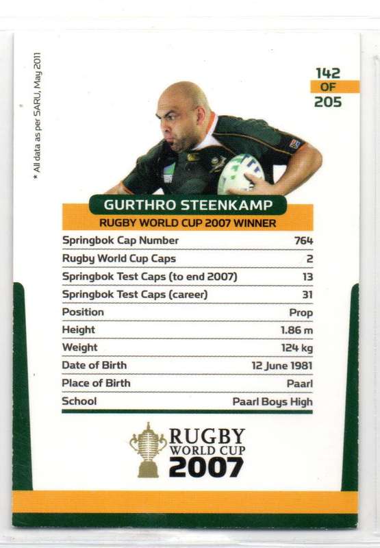 Rugby World Cup 2011 - Card 142/205 - Guthro Steenkamp