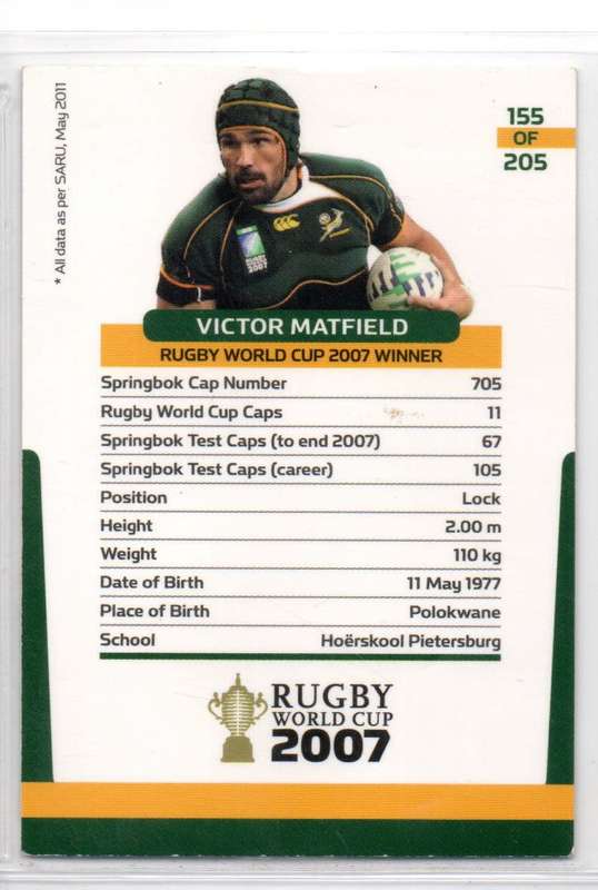 Rugby World Cup 2011 - Card 155/205 - Victor Matfield