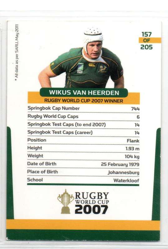 Rugby World Cup 2011 - Card 157/205 - Wikus van Heerden