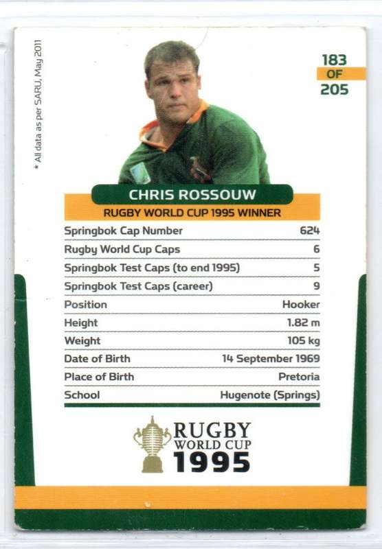 Rugby World Cup 2011 - Card 183/205 - Chris Rossouw
