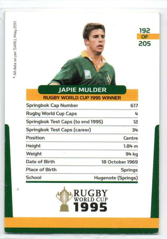 Rugby World Cup 2011 - Card 192/205 - Japie Mulder