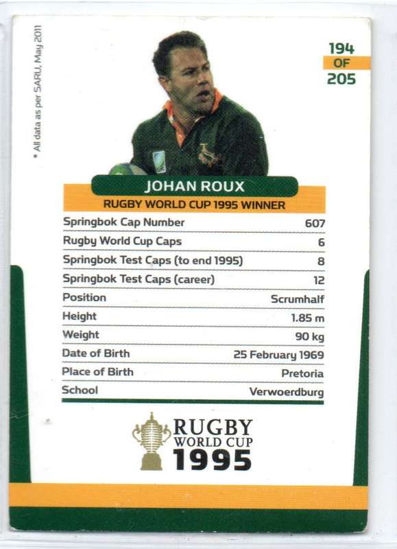 Rugby World Cup 2011 - Card 194/205 - Johan Roux