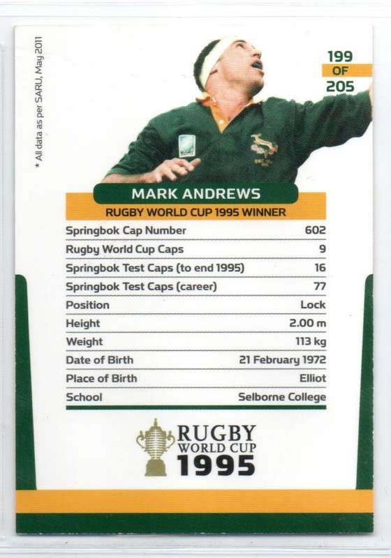 Rugby World Cup 2011 - Card 199/205 - Mark Andrews