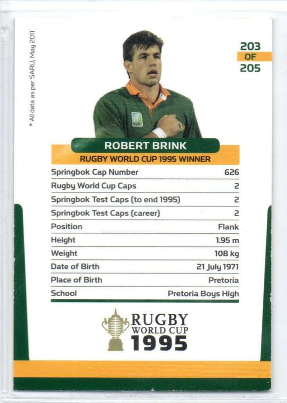 Rugby World Cup 2011 - Card 203/205 - Robert Brink