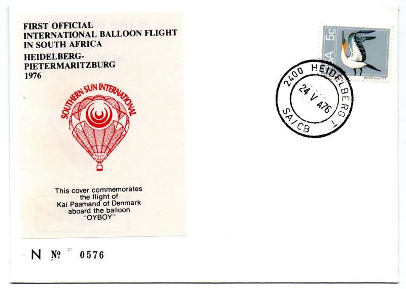 1976 RSA First Official International Balloon Flight in SA Kai Paamand N No 0576 Commemorative Cover
