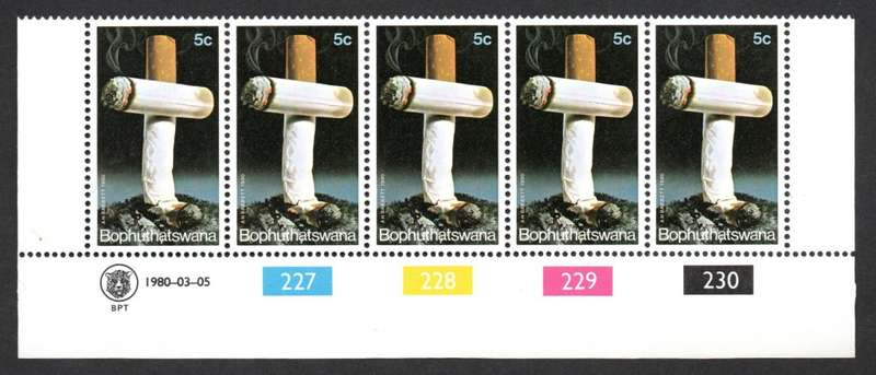 Bophuthatswana 1980/03/05 Anti-Smoking campaign Control Block Set