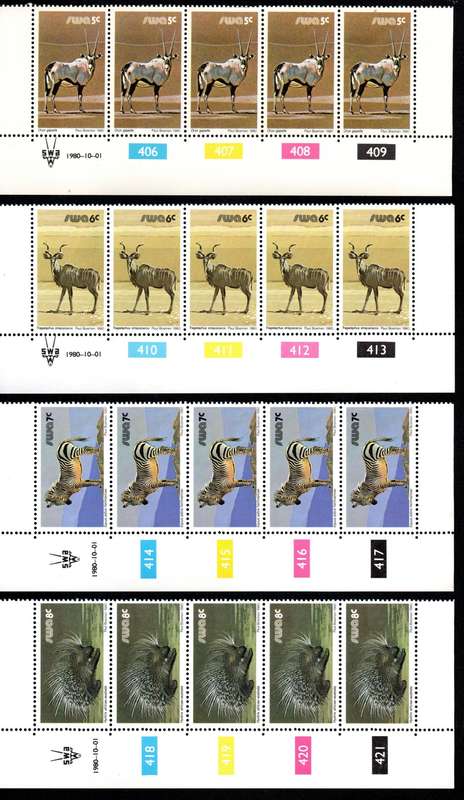 South-West Africa 1980/10/01 Third Definitive Issue Control Blocks #390-457 Set