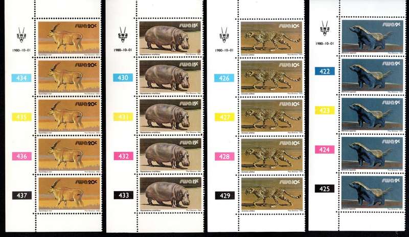 South-West Africa 1980/10/01 Third Definitive Issue Control Blocks #390-457 Set
