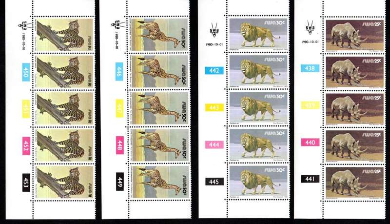 South-West Africa 1980/10/01 Third Definitive Issue Control Blocks #390-457 Set