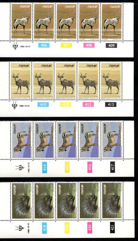 South-West Africa 1980/10/01 Third Definitive Issue Control Blocks #390-457 Set