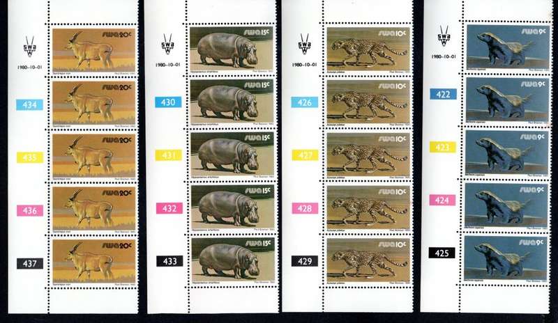 South-West Africa 1980/10/01 Third Definitive Issue Control Blocks #390-457 Set