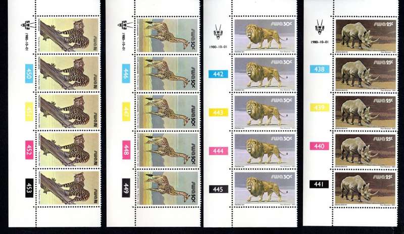 South-West Africa 1980/10/01 Third Definitive Issue Control Blocks #390-457 Set