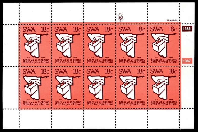 South-West Africa 1989/08/24 UN Resolution 435 Constitutional Election 18c Complete Sheet of 10