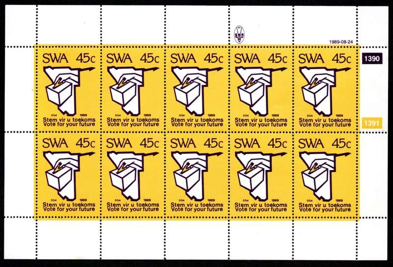 South-West Africa 1989/08/24 UN Resolution 435 Constitutional Election 45c Complete Sheet of 10