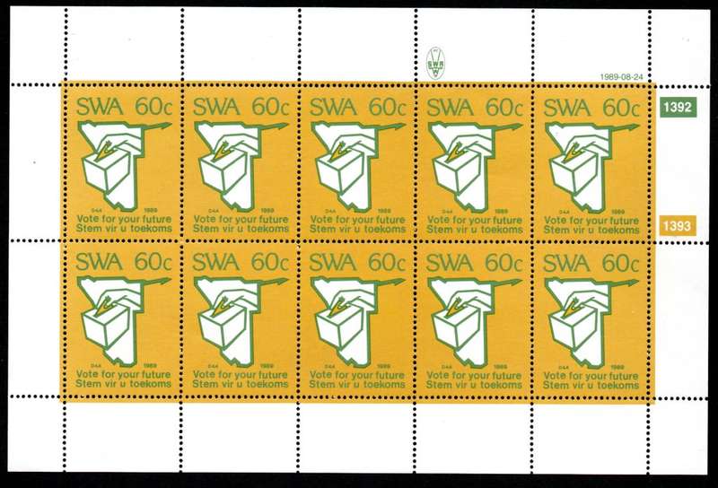 South-West Africa 1989/08/24 UN Resolution 435 Constitutional Election 60c Complete Sheet of 10