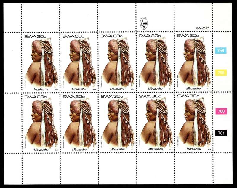 South-West Africa 1984/05/25 Traditional Headdresses 2nd Series 30c Complete Sheet of 10