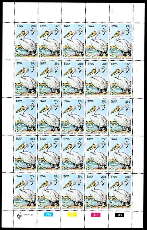 South-West Africa 1979/04/05 Water Birds 25c Complete Sheet of 25