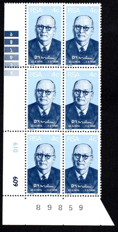 RSA 1974/05/22 Birth Centenary of Prime Minister DF Malan Control Block Set