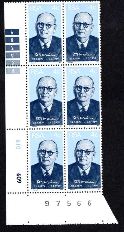 RSA 1974/05/22 Birth Centenary of Prime Minister DF Malan Control Block Set