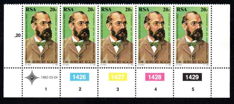 RSA 1982/03/24 Centenary of Discovery Turbercle Bacillus by Dr Robert Koch Control Blocks