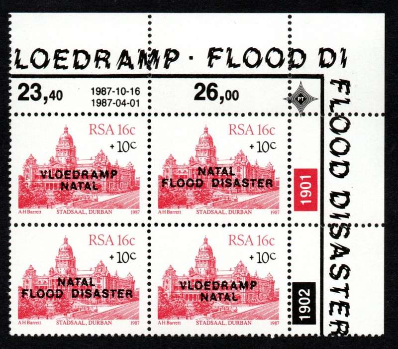 RSA 1987/11/16 Natal Relief Fund (1st Issue) Control Blocks