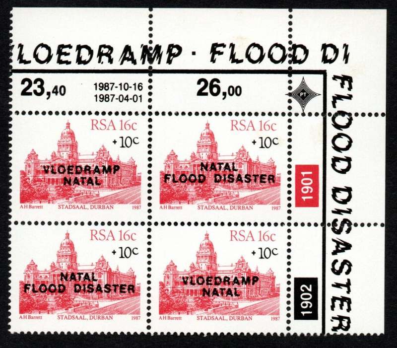 RSA 1987/11/16 Natal Relief Fund (1st Issue) Control Blocks