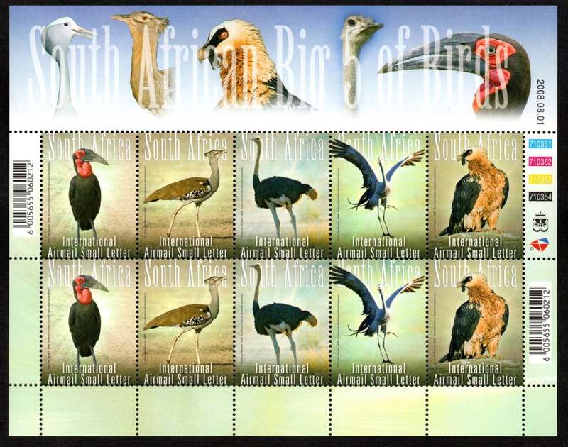 RSA 2008/08/01 South African Big 5 of Birds International Airmail Complete Sheet