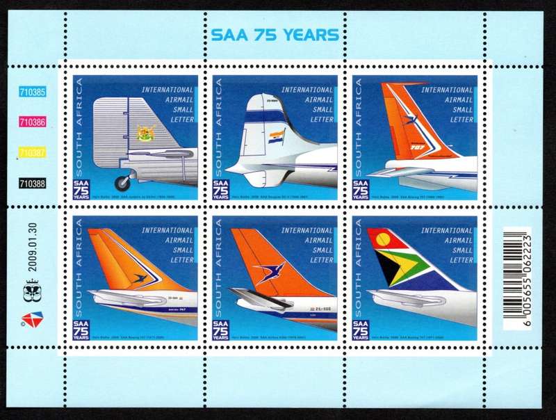 RSA 2009/01/30 SAA 75 YEARS International Airmail Sheetlet