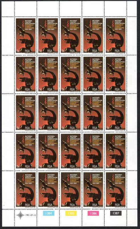 RSA 1981/07/10 50th Anniversary of national Cancer Association of SA Complete Blocks of 25