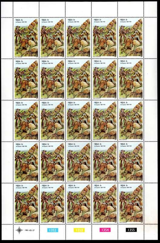 RSA 1981/02/27 Centenary of Battle of Amajuba 5c Complete Sheet of 25