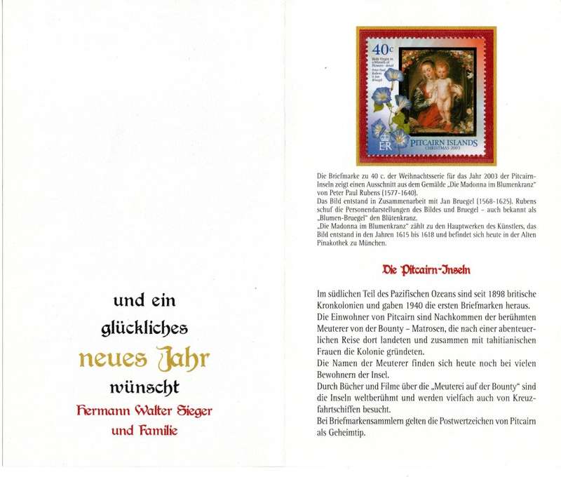 Pitcairn Islands 2003 Christmas Stamp