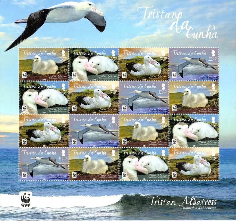 Tristan da Cunha 2013 WWF Tristan Albatross Complete Sheet of 16
