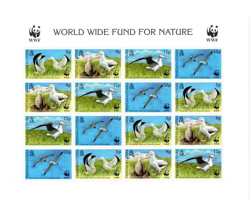 Tristan da Cunha 1999 WWF Tristan Albatross Complete Sheet of 16