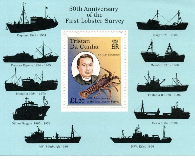 Tristan Da Cunha 1998 50th Anniversary of the First Lobster Survey Minisheet