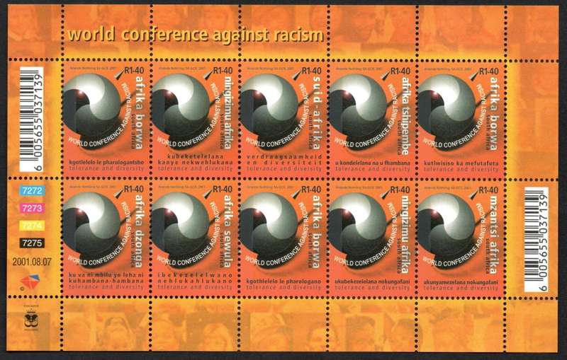 RSA 2001/08/07 World Conference Against Racism Complete Sheet