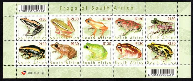 RSA 2000/06/23 Frogs of South Africa Sheetlet of 10