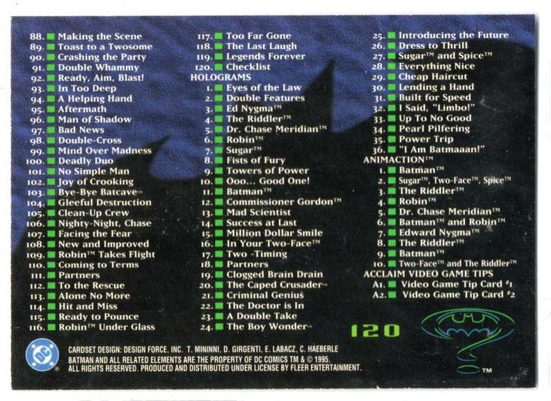 Fleer Ultra 95 DC Comics Batman Forever  - 120 Checklist