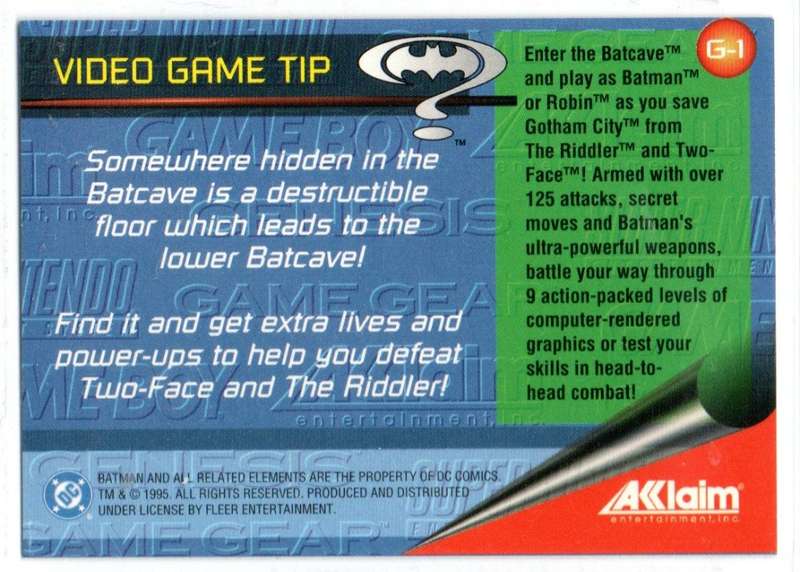 Fleer Ultra 95 DC Comics Batman Forever  - A1 Video Game Tip Card #1