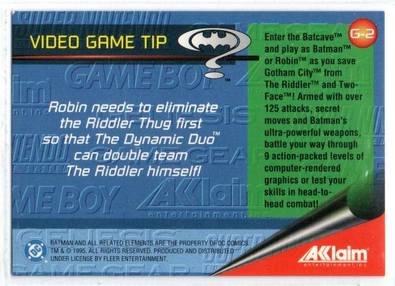 Fleer Ultra 95 DC Comics Batman Forever  - A2 Video Game Tip Card #2