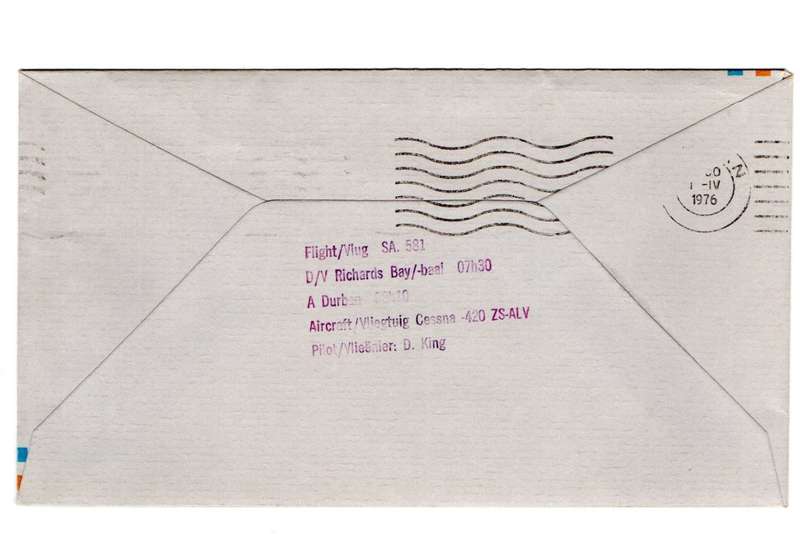 1976 RSA SAA Durban-Richards Bay SA 581 First Flight Commemorative Cover 7